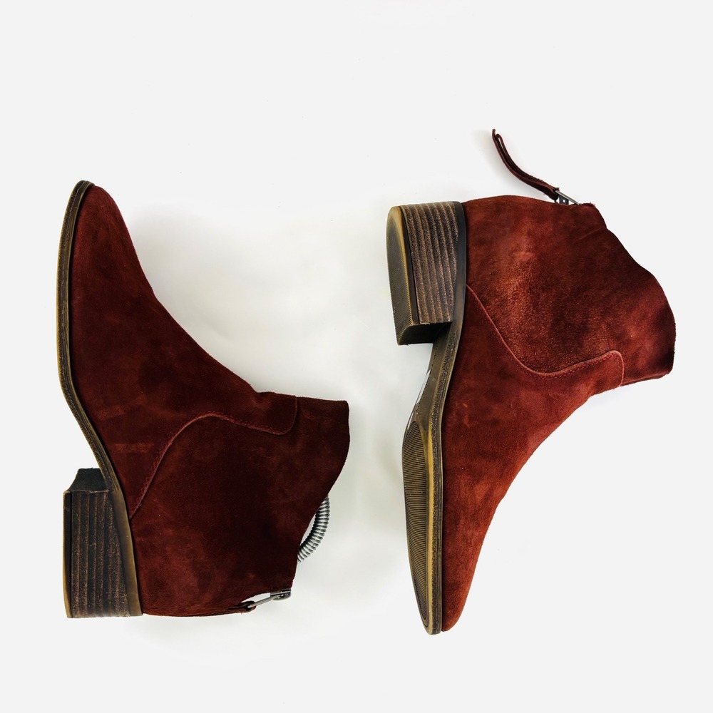Lucky Brand Lahela Burgundy Suede Ankle Booties Womens 8.5 Pointed Toe Red - Picture 5 of 13